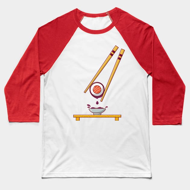 Sushi with Chopsticks and Soy Sauce Baseball T-Shirt by KH Studio